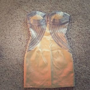 Silver & gold strapless mini dress